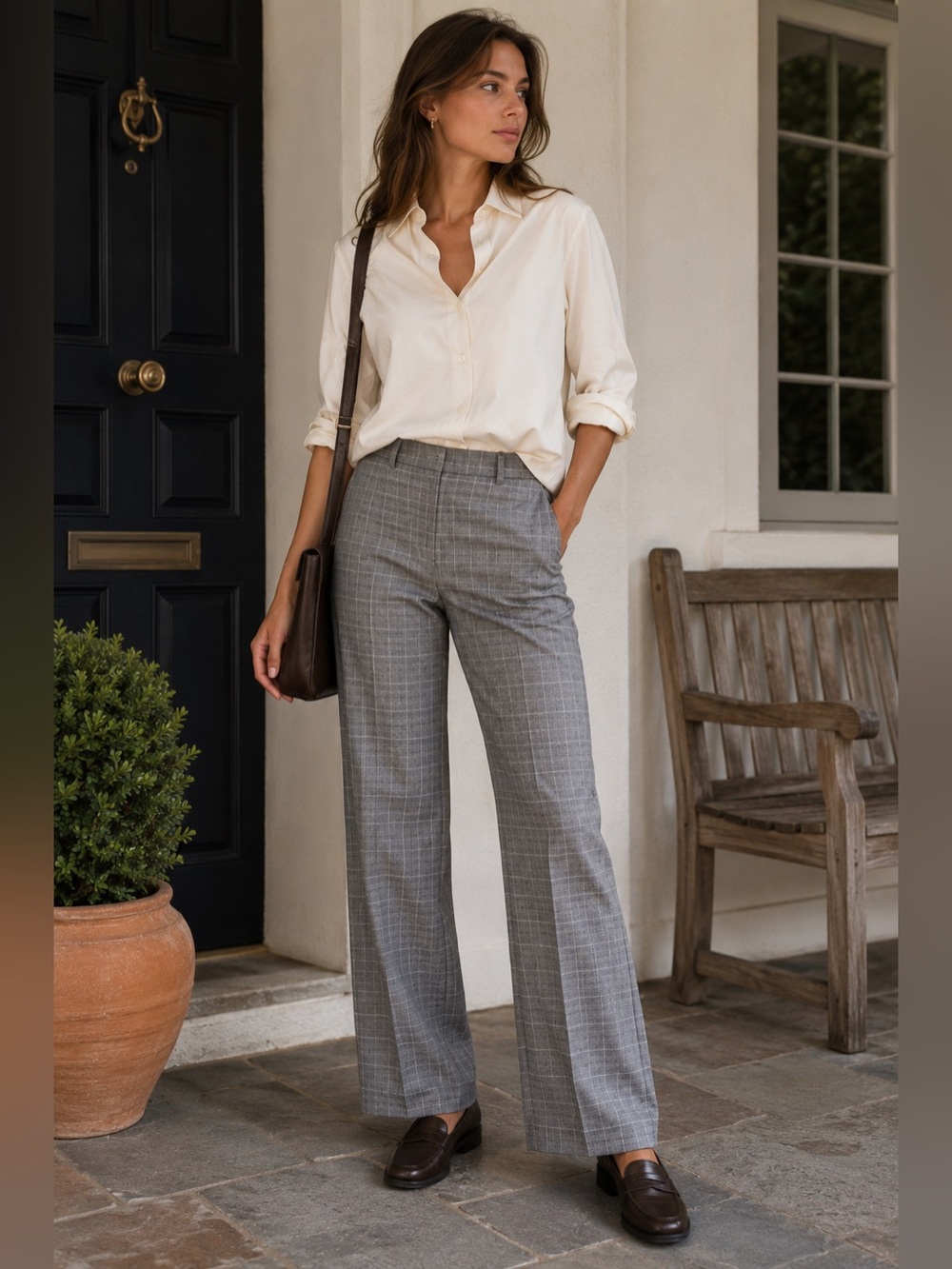 Banana Republic Ryan Fit Gray Plaid Straight Leg Dress Pants Size 6